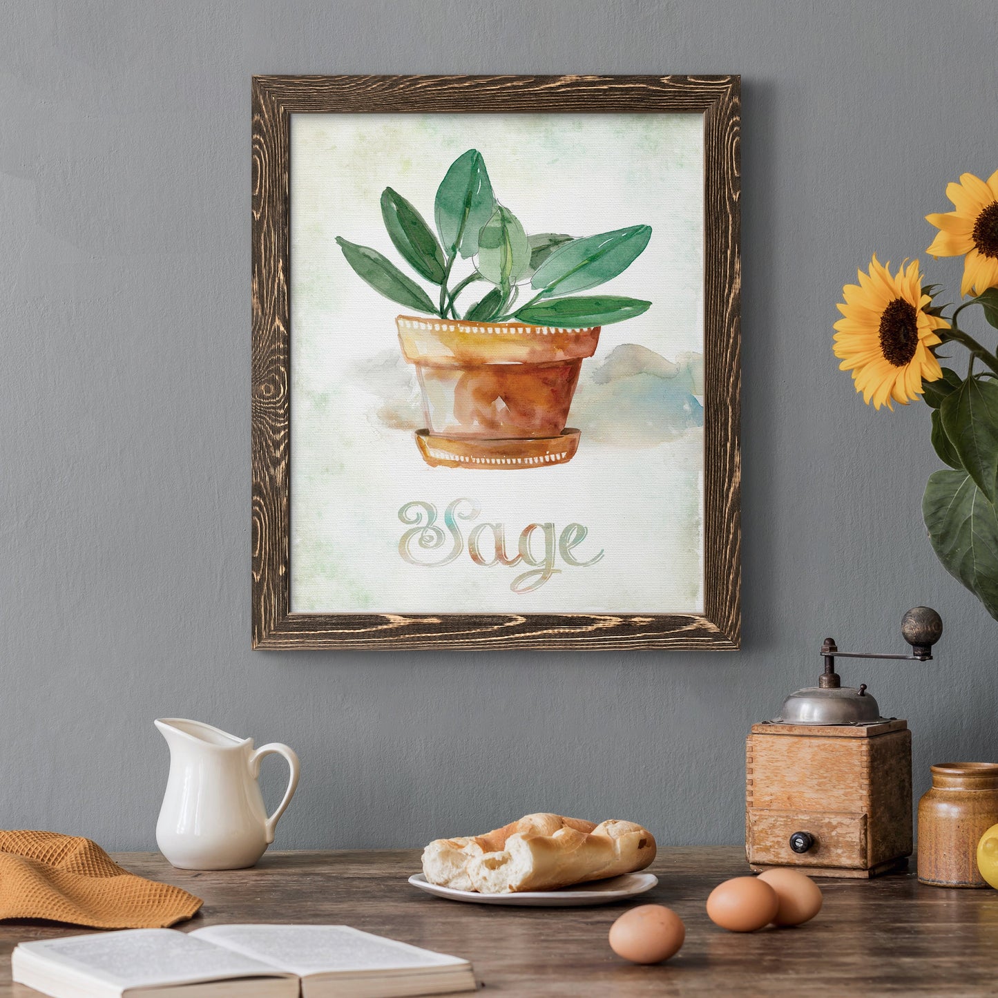 Potted Sage - Barnwood Framed Canvas Print