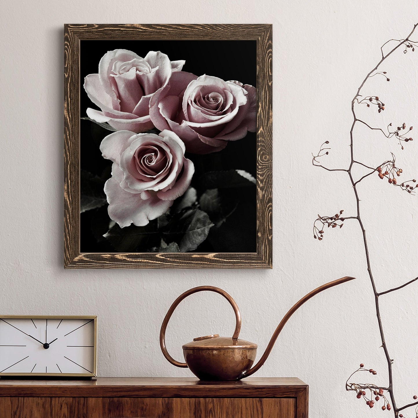 Rose Noir I - Barnwood Framed Canvas Print