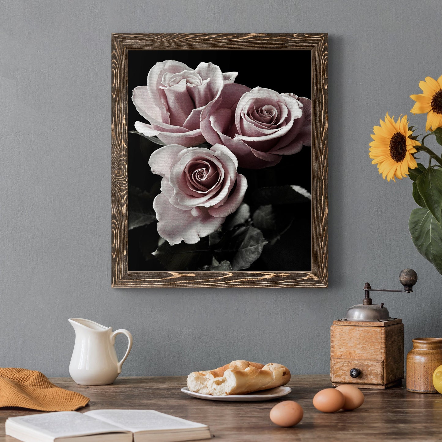Rose Noir I - Barnwood Framed Canvas Print