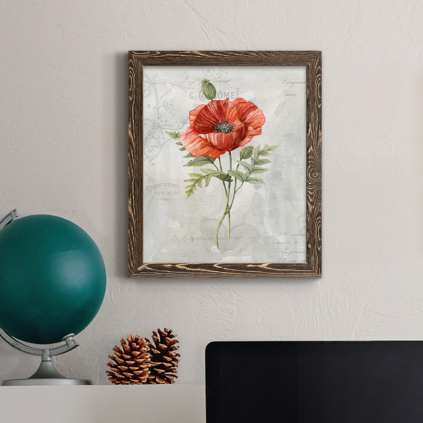 Linen Poppy - Barnwood Framed Canvas Print