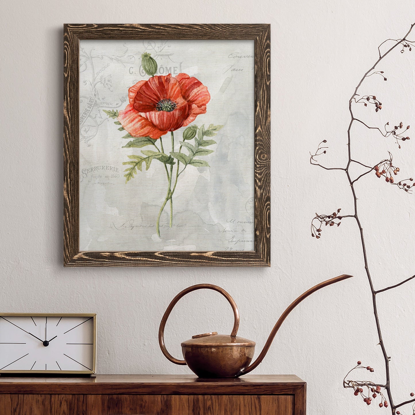 Linen Poppy - Barnwood Framed Canvas Print