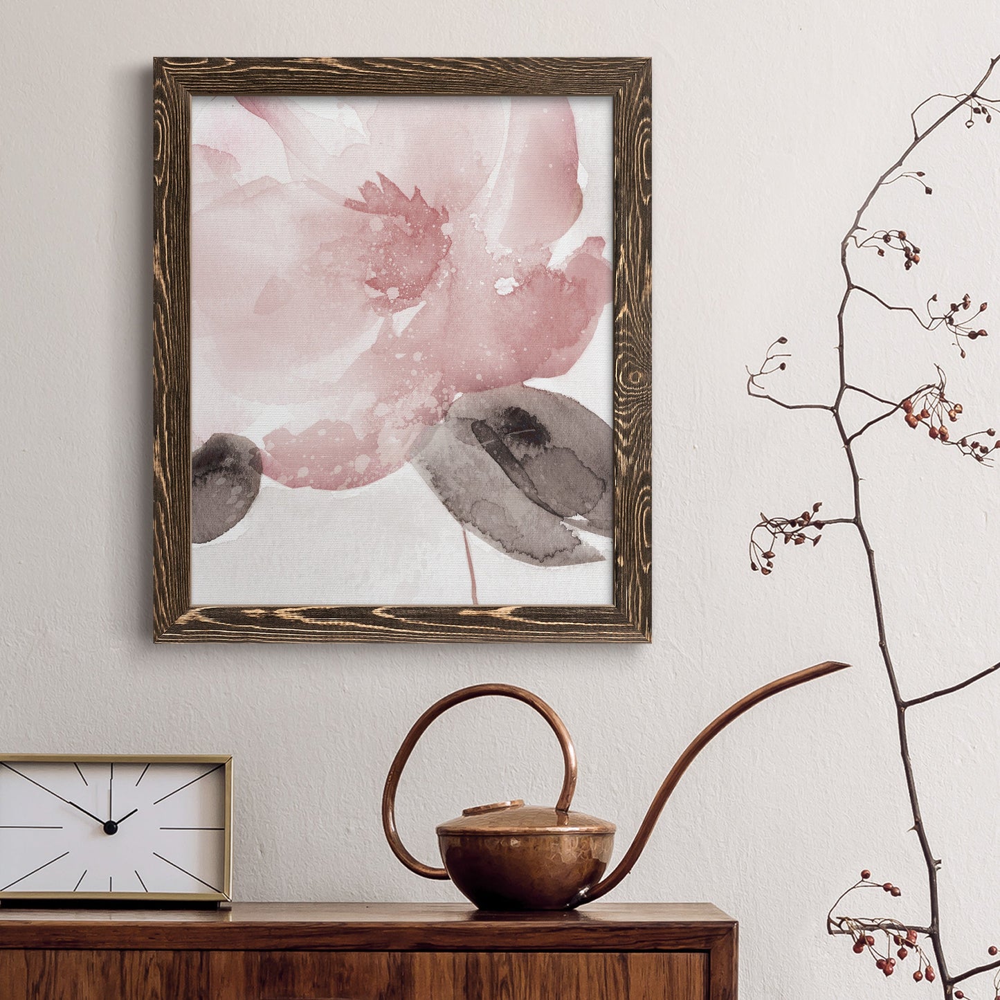 Blush Bloom I - Barnwood Framed Canvas Print