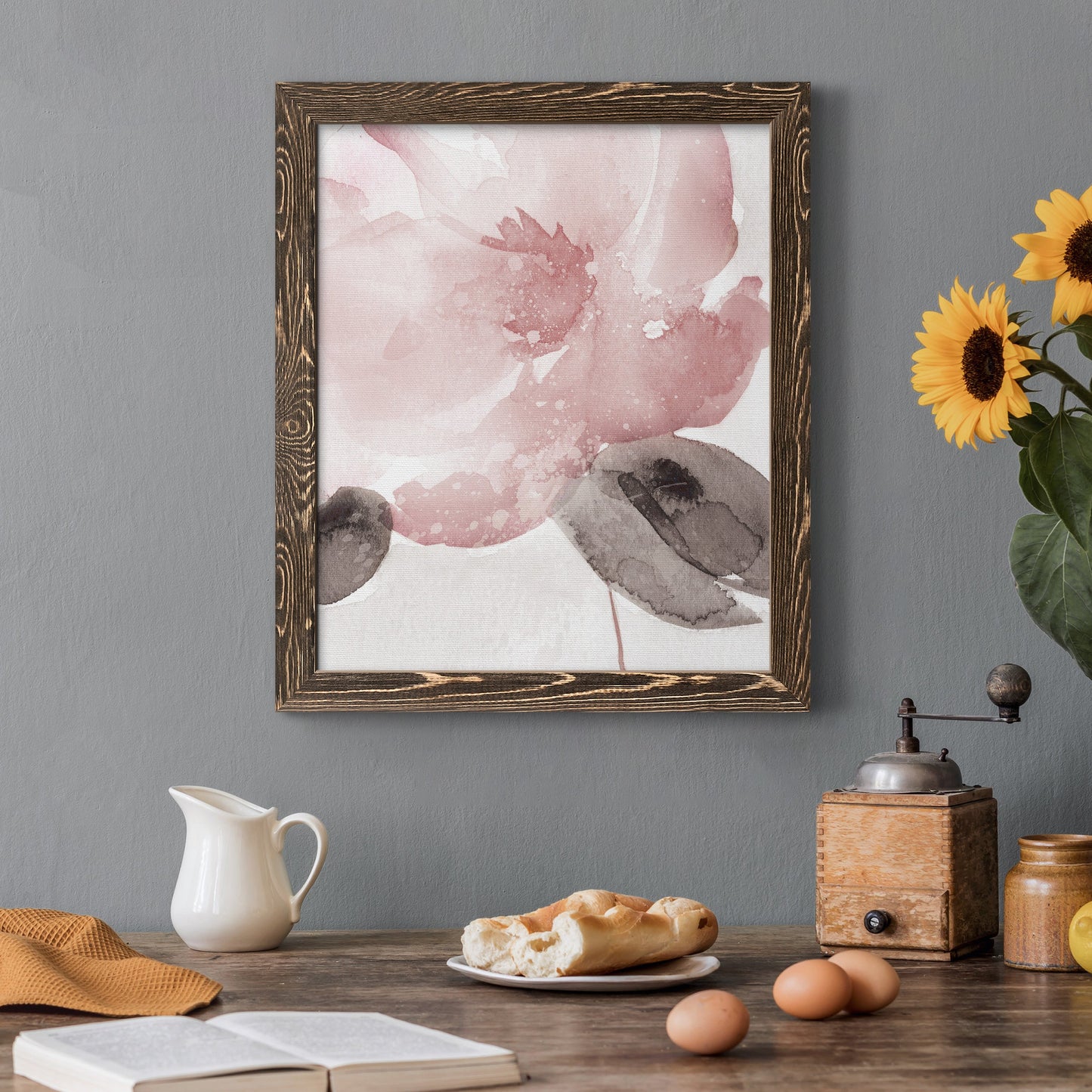 Blush Bloom I - Barnwood Framed Canvas Print
