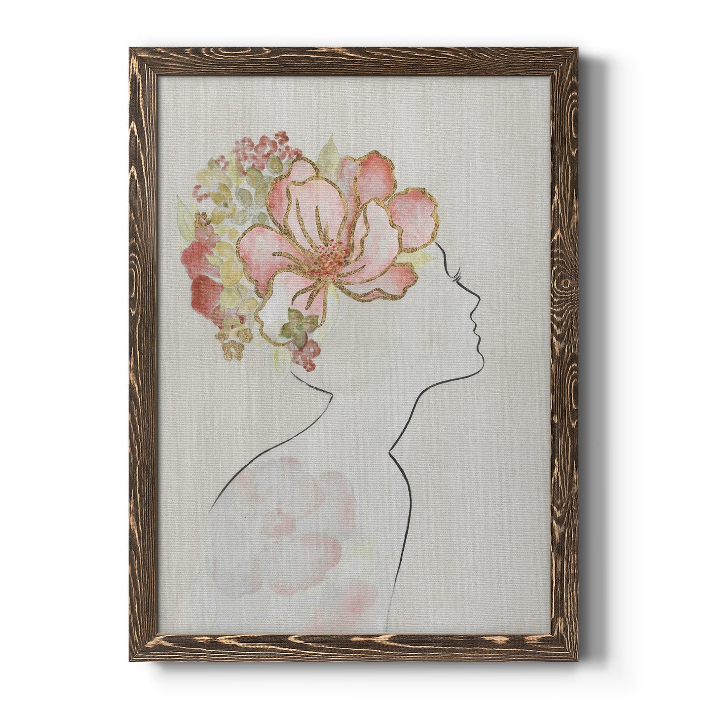 Fashion Floral Silhouette I - Barnwood Framed Canvas Print