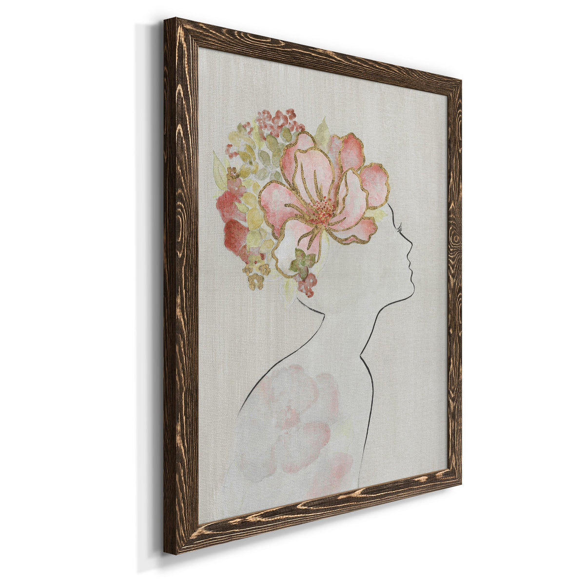Fashion Floral Silhouette I - Barnwood Framed Canvas Print
