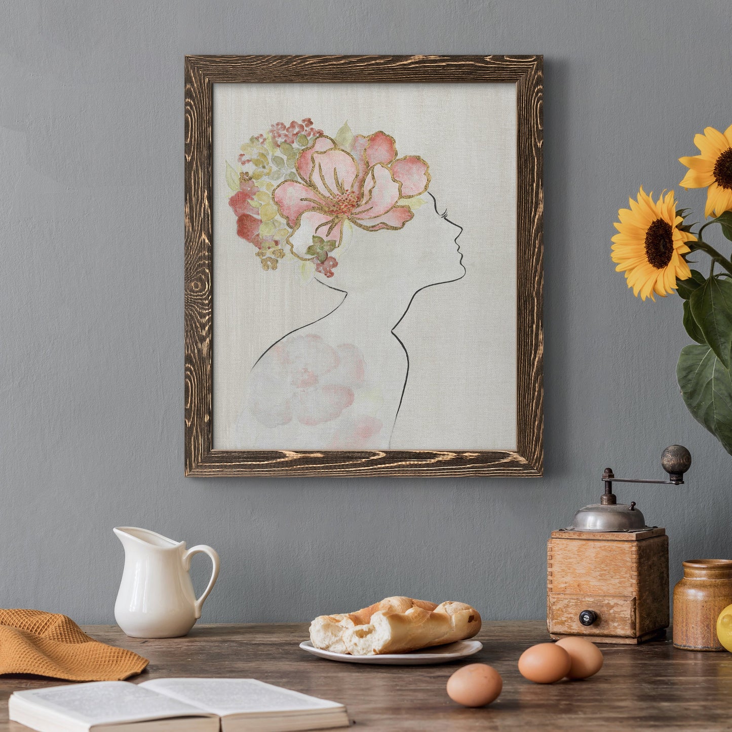 Fashion Floral Silhouette I - Barnwood Framed Canvas Print
