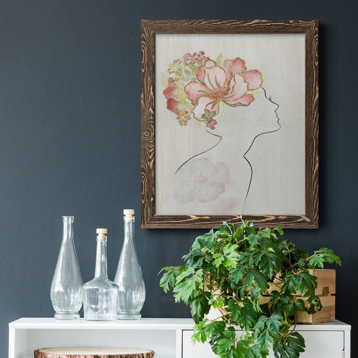 Fashion Floral Silhouette I - Barnwood Framed Canvas Print