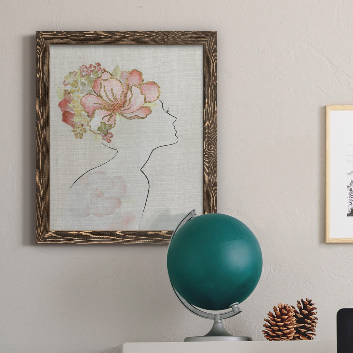 Fashion Floral Silhouette I - Barnwood Framed Canvas Print