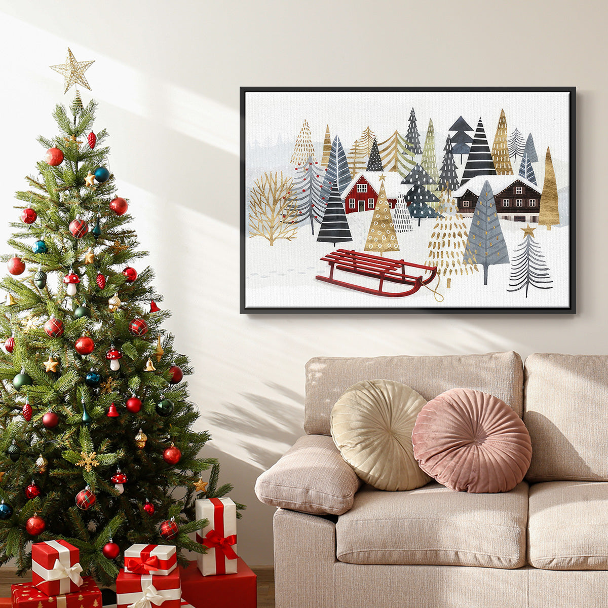 Christmas Chalet Collection A - Floater Framed Canvas Print