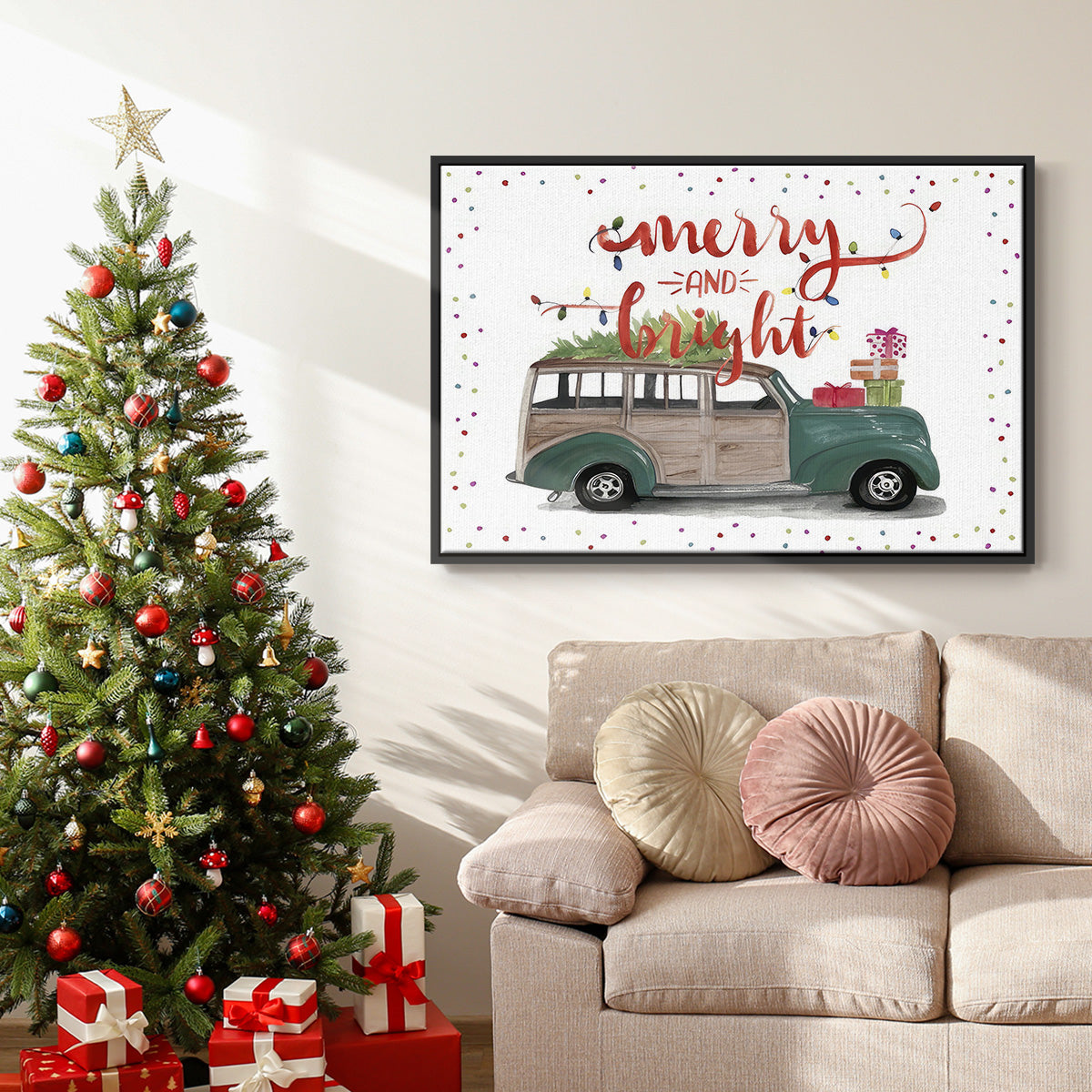 Christmas Cars Collection A - Floater Framed Canvas Print