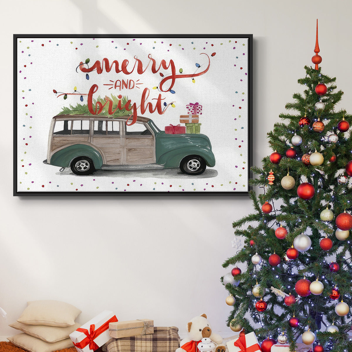 Christmas Cars Collection A - Floater Framed Canvas Print