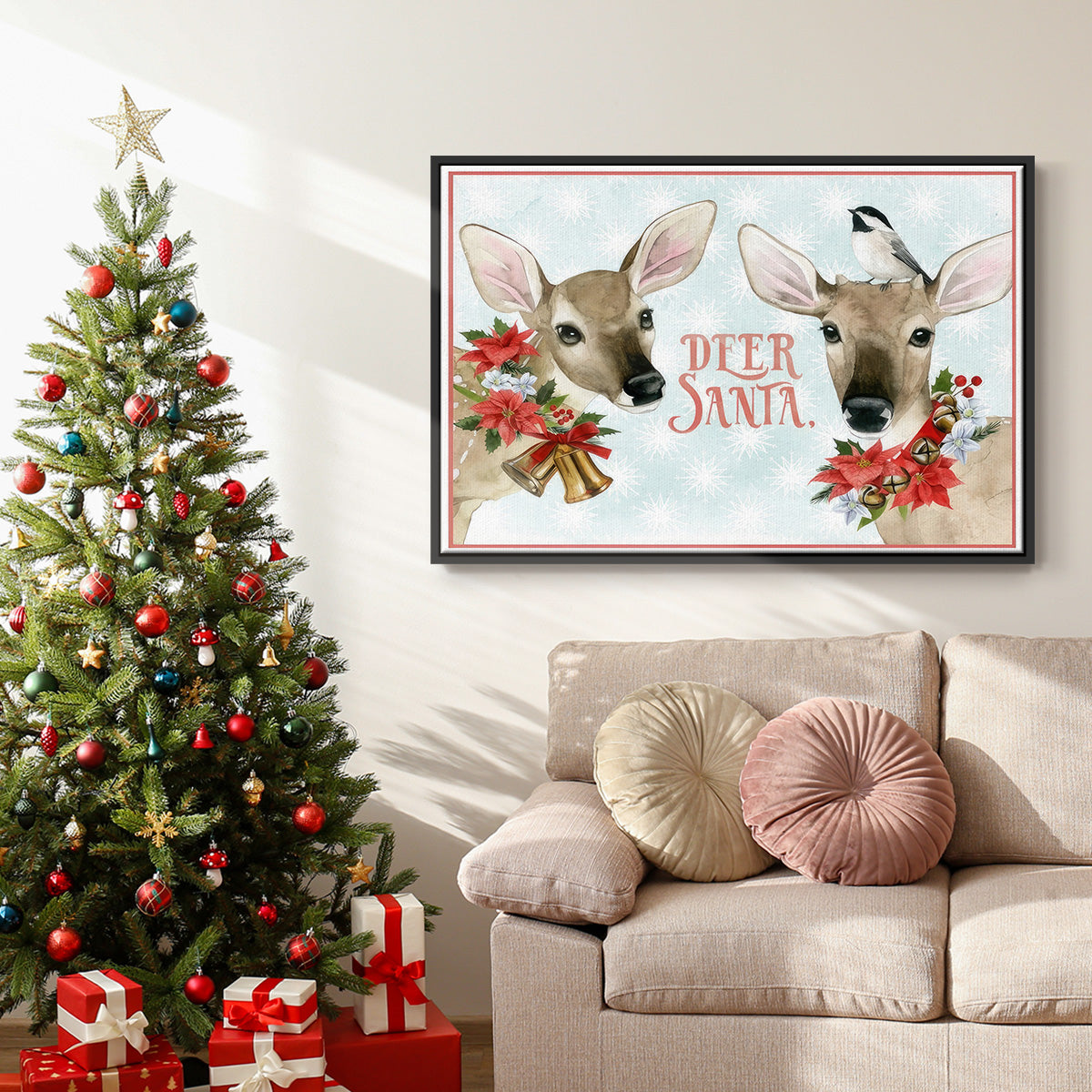 Deer Christmas Collection A - Floater Framed Canvas Print