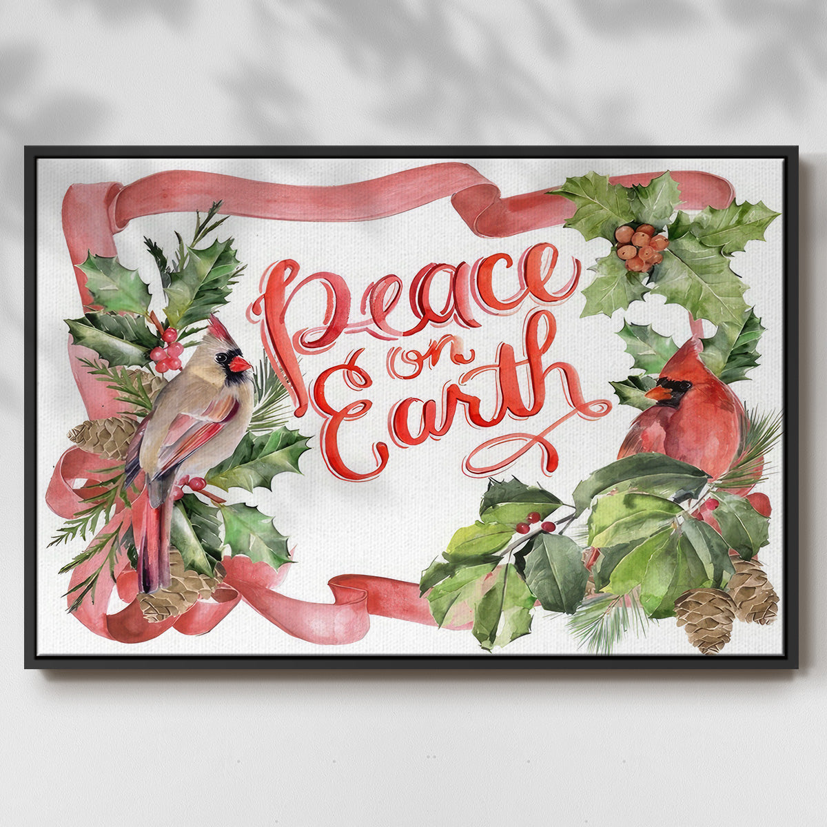 Cardinal Holly Christmas Collection A - Floater Framed Canvas Print