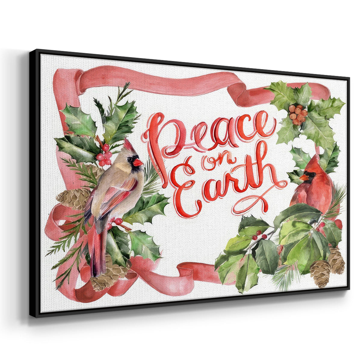 Cardinal Holly Christmas Collection A - Floater Framed Canvas Print