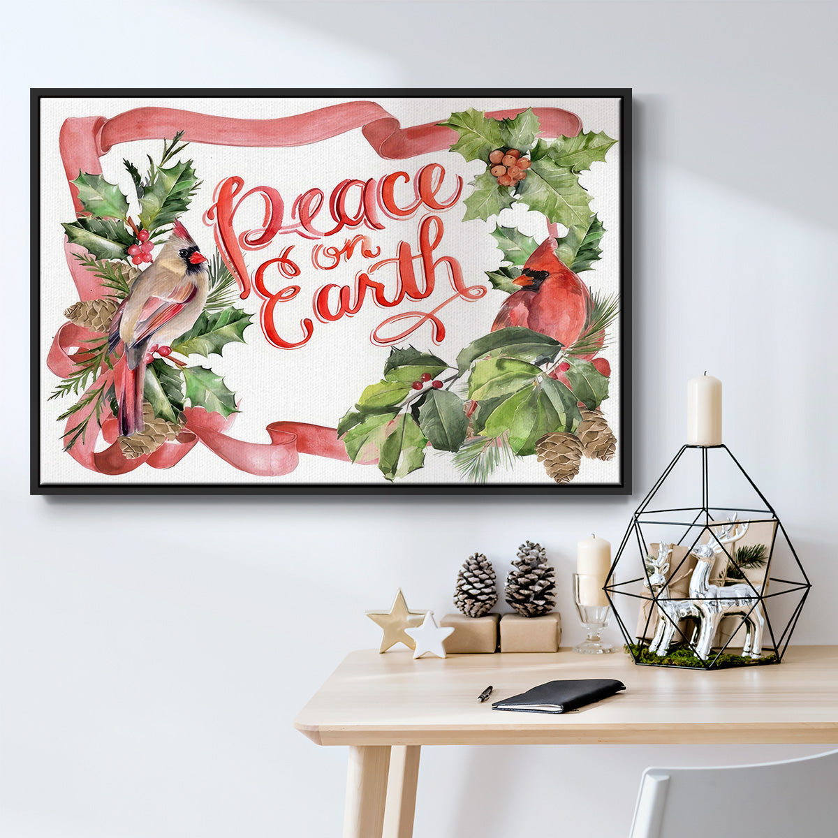 Cardinal Holly Christmas Collection A - Floater Framed Canvas Print