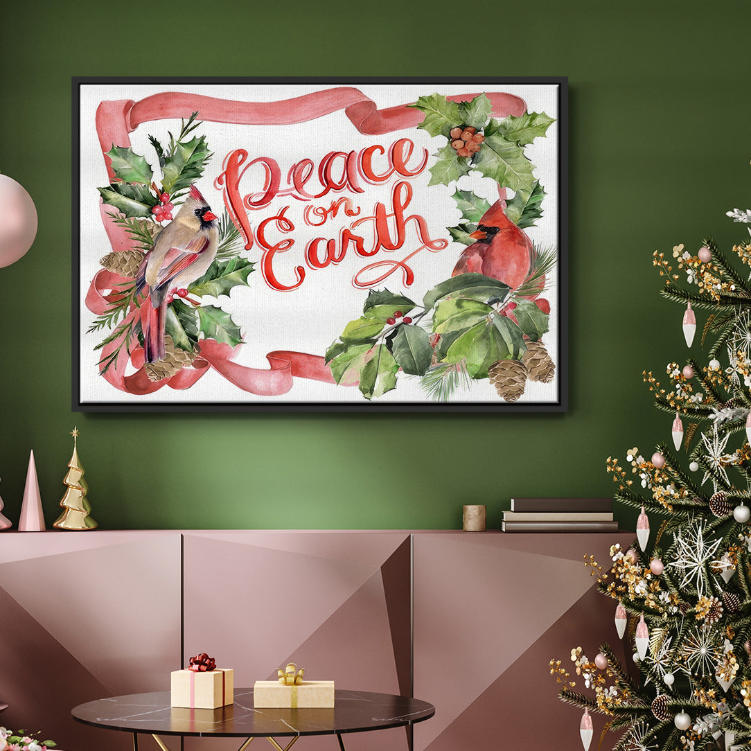 Cardinal Holly Christmas Collection A - Floater Framed Canvas Print