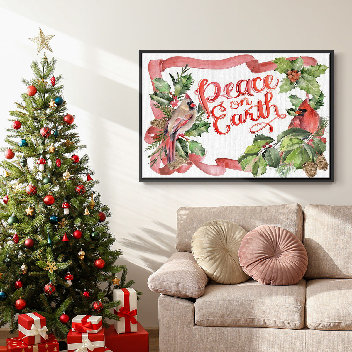 Cardinal Holly Christmas Collection A - Floater Framed Canvas Print