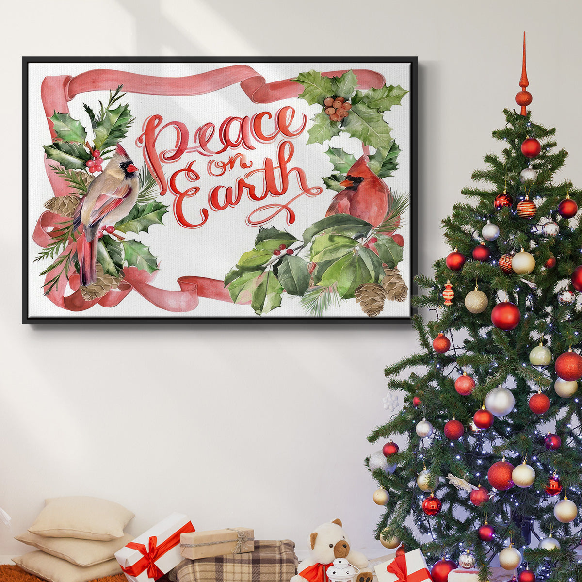 Cardinal Holly Christmas Collection A - Floater Framed Canvas Print