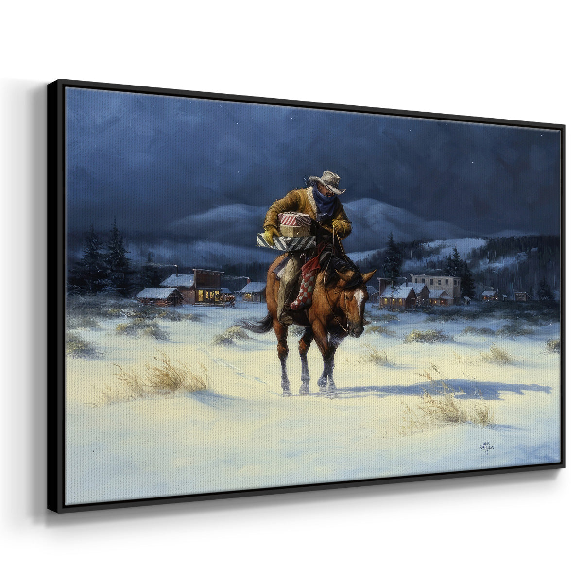Bringing Christmas Home - Floater Framed Canvas Print