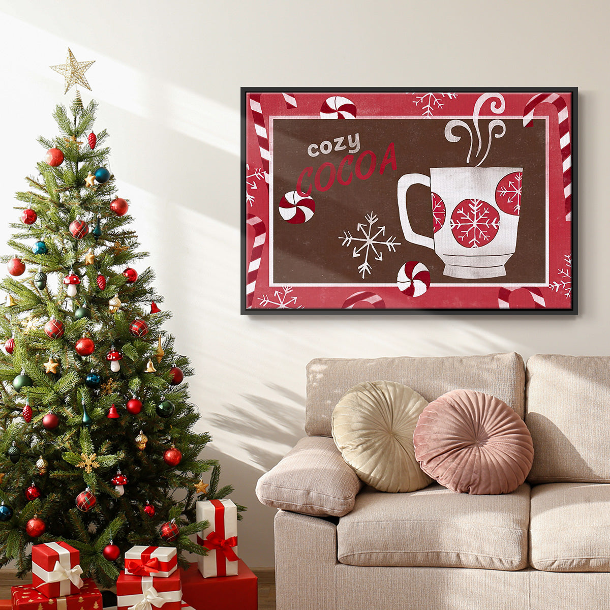 Cozy Cocoa Christmas Collection A - Floater Framed Canvas Print