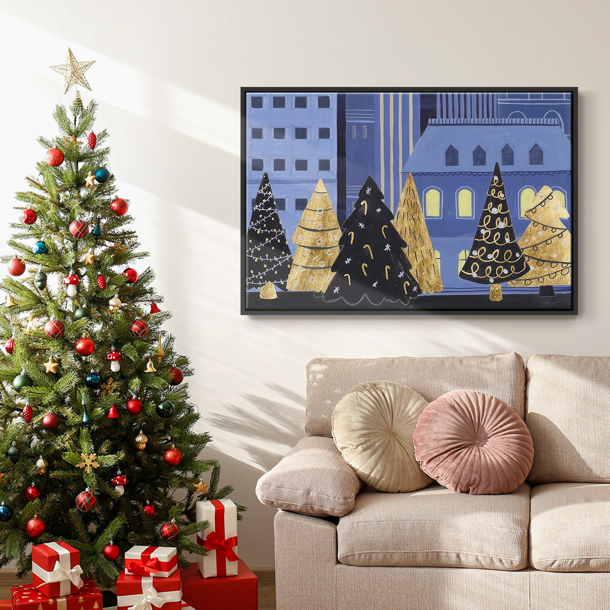 Holiday Night Collection A - Floater Framed Canvas Print