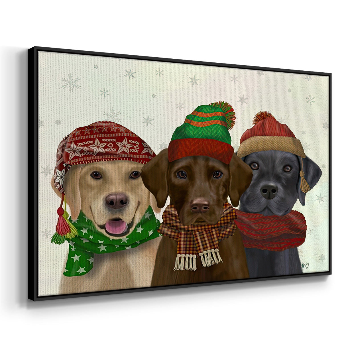 Christmas 3 Winter Labs - Floater Framed Canvas Print