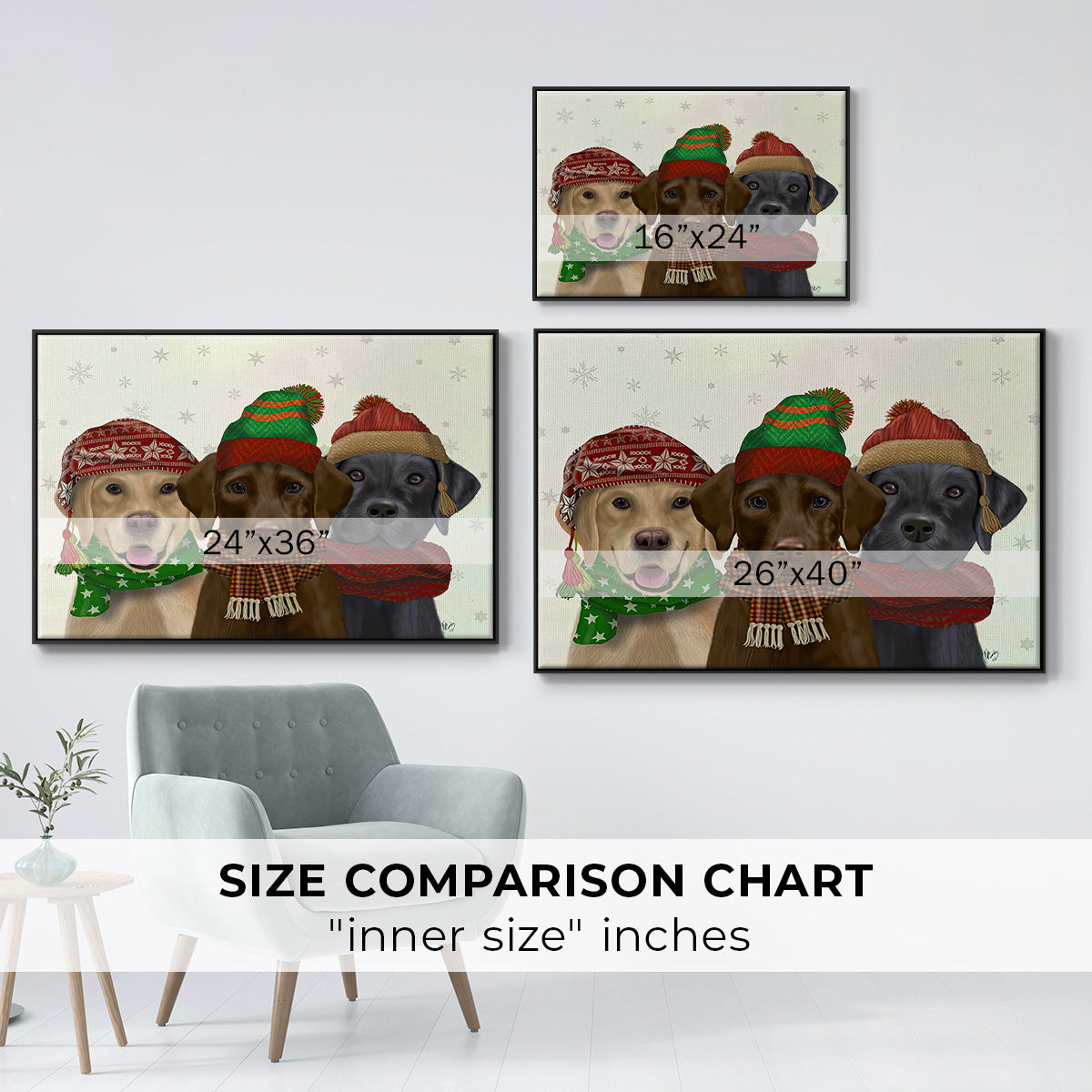 Christmas 3 Winter Labs - Floater Framed Canvas Print