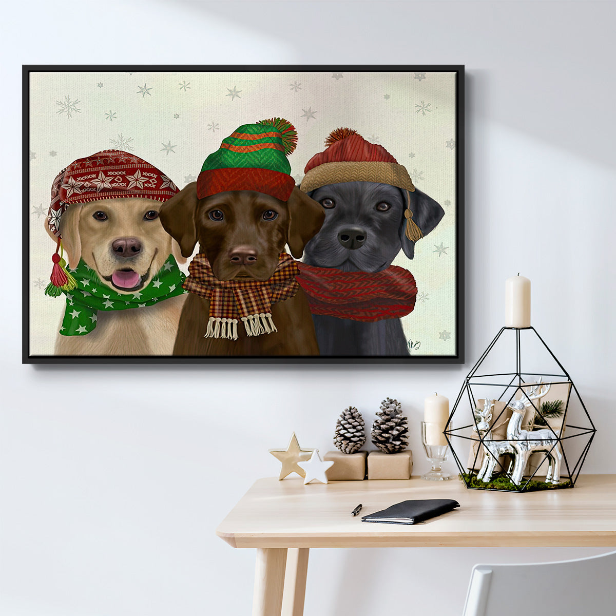 Christmas 3 Winter Labs - Floater Framed Canvas Print