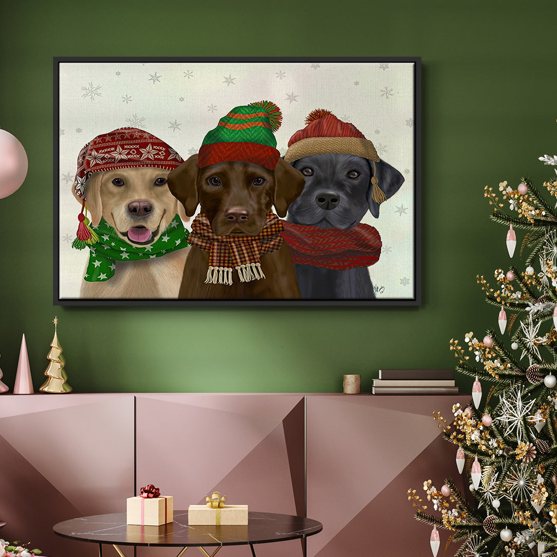 Christmas 3 Winter Labs - Floater Framed Canvas Print