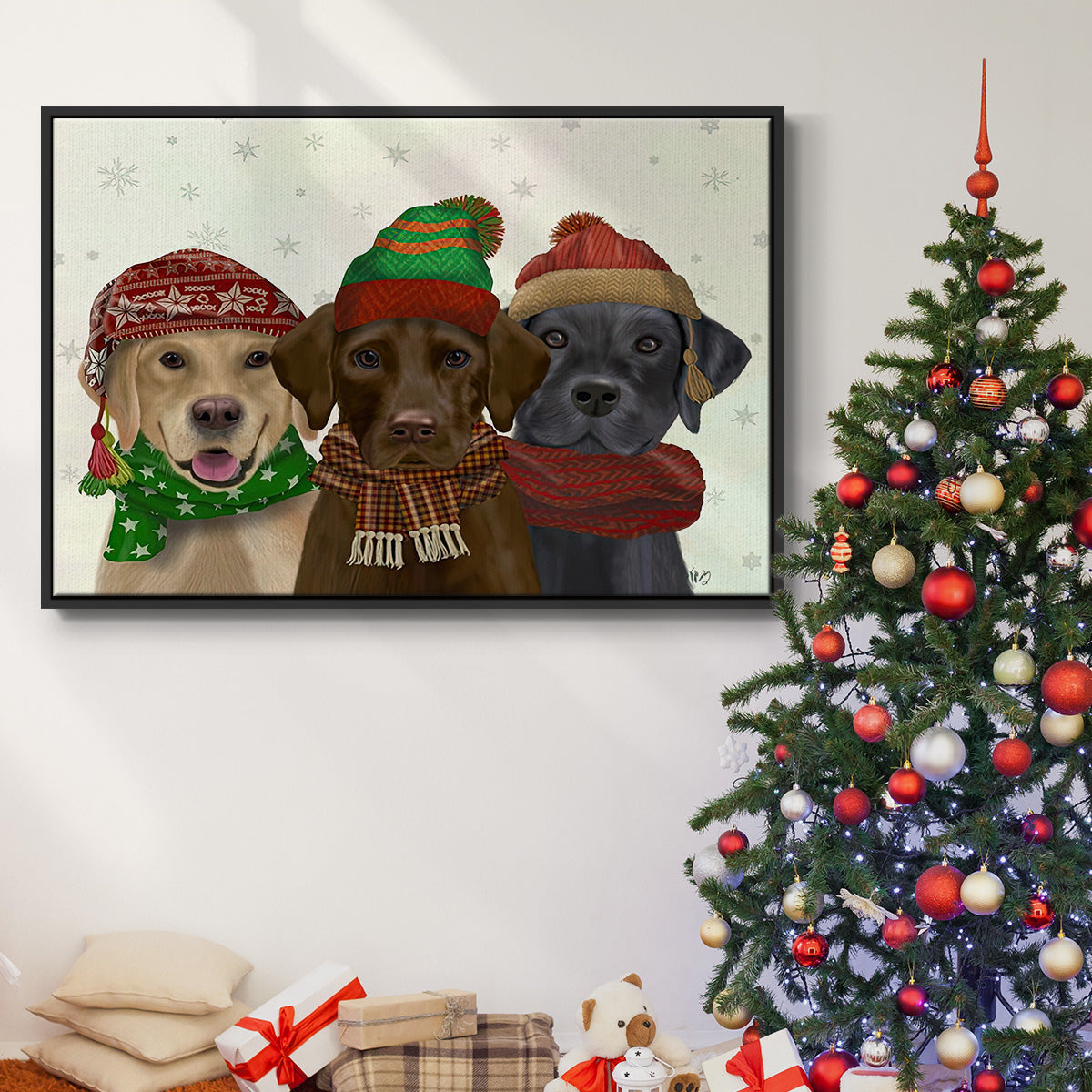 Christmas 3 Winter Labs - Floater Framed Canvas Print