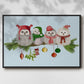 Fluffy Christmas Owls on Branch - Floater Framed Canvas Print