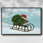 Christmas Holly Hedgehog Sledding - Floater Framed Canvas Print
