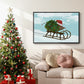 Christmas Holly Hedgehog Sledding - Floater Framed Canvas Print