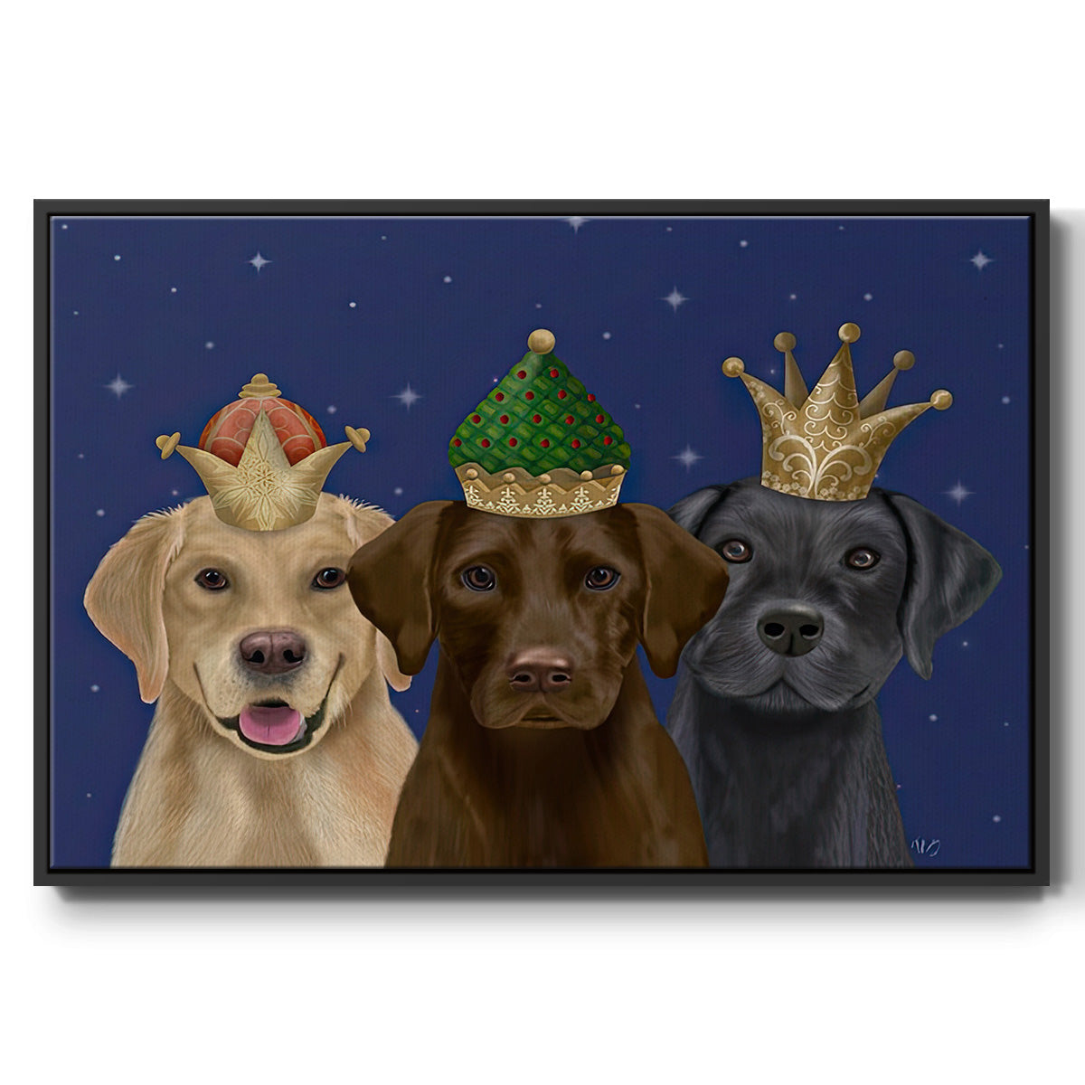 Christmas Labradors, Three Kings - Floater Framed Canvas Print