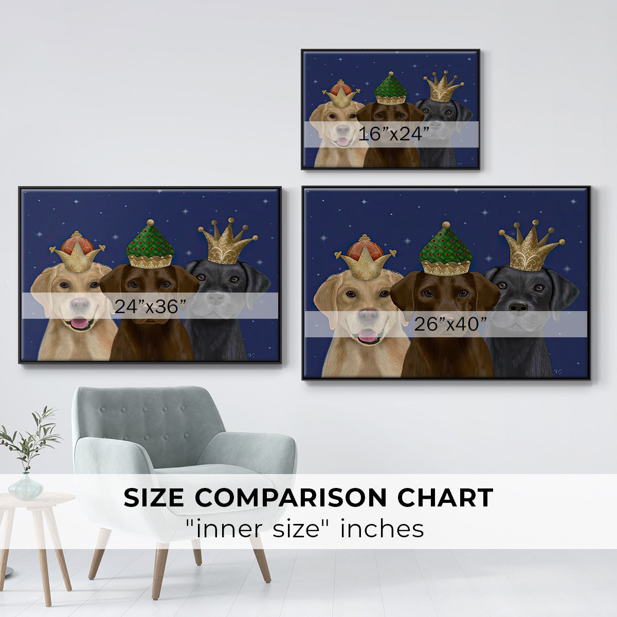 Christmas Labradors, Three Kings - Floater Framed Canvas Print
