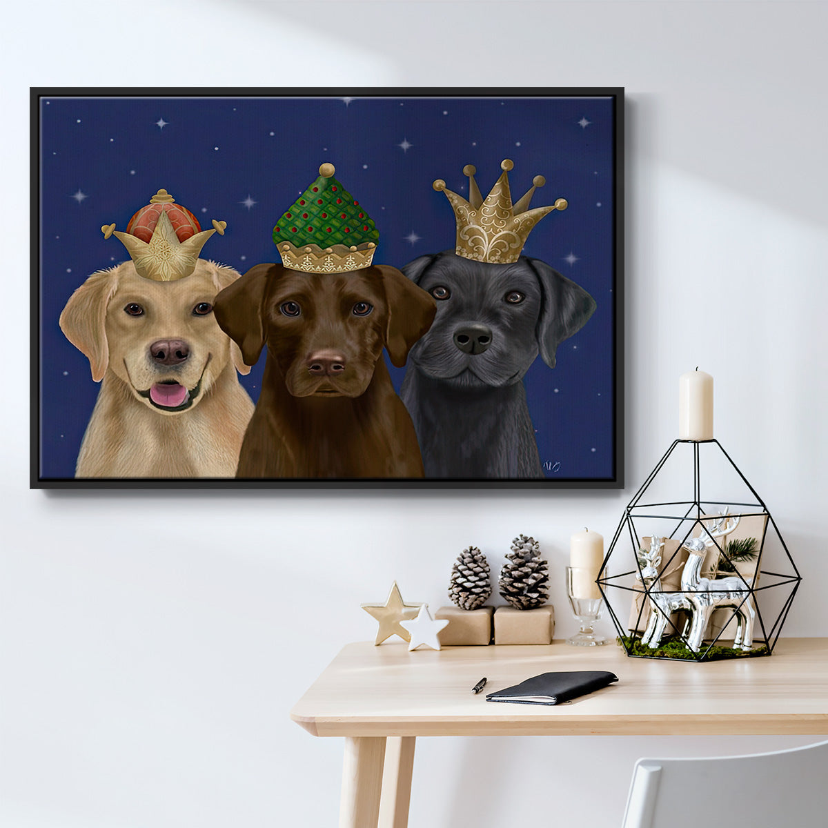 Christmas Labradors, Three Kings - Floater Framed Canvas Print