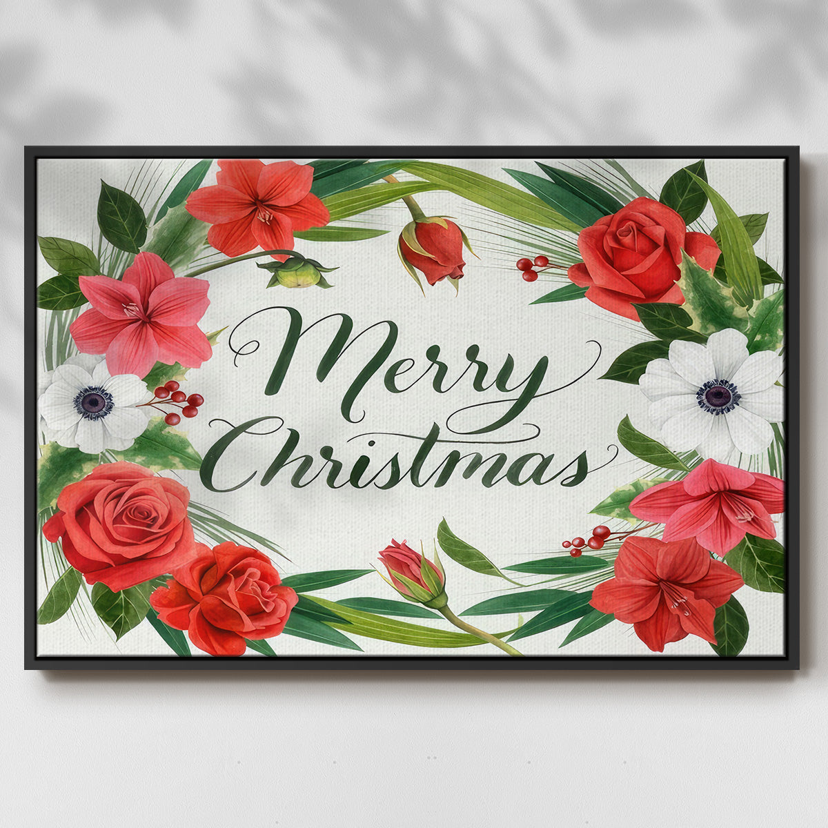 Christmas Floral Wreath Collection A - Floater Framed Canvas Print