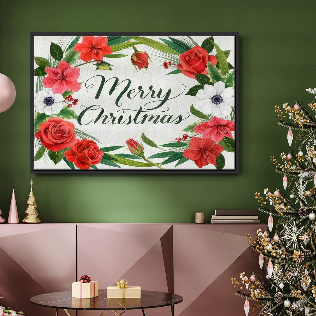 Christmas Floral Wreath Collection A - Floater Framed Canvas Print