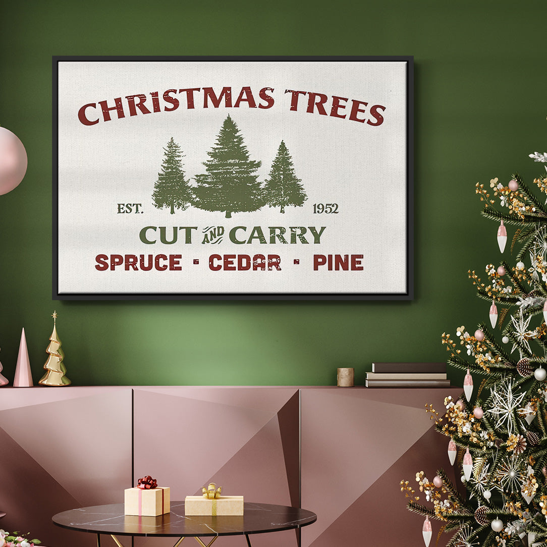 Christmas Farm Sign I - Floater Framed Canvas Print