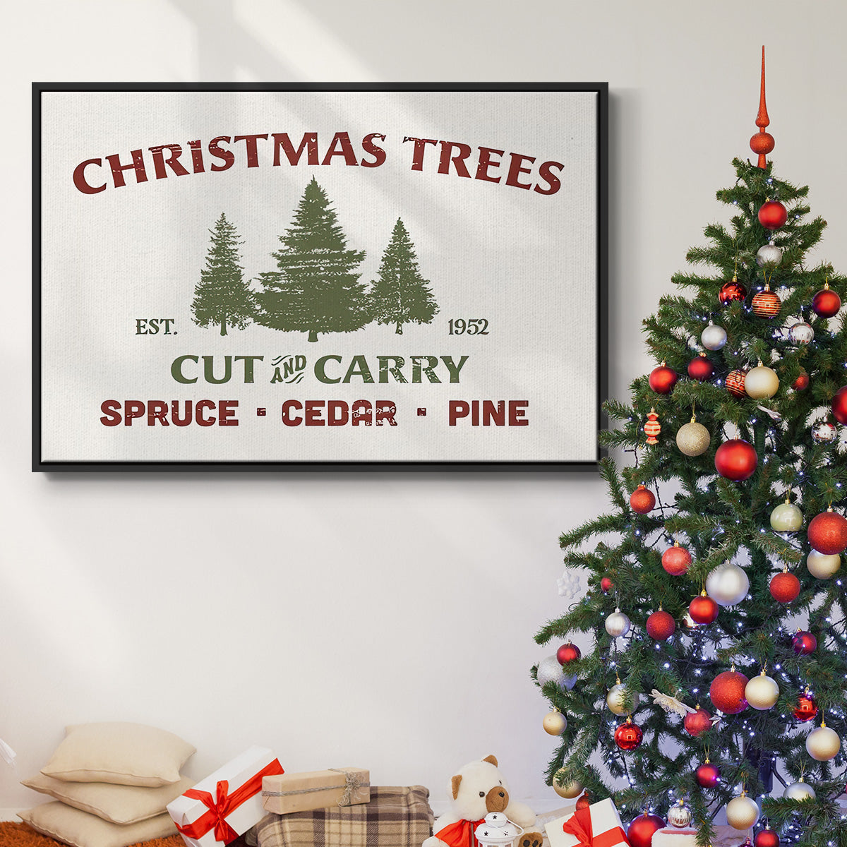 Christmas Farm Sign I - Floater Framed Canvas Print