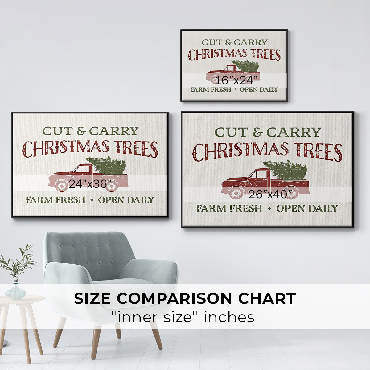 Christmas Farm Sign II - Floater Framed Canvas Print