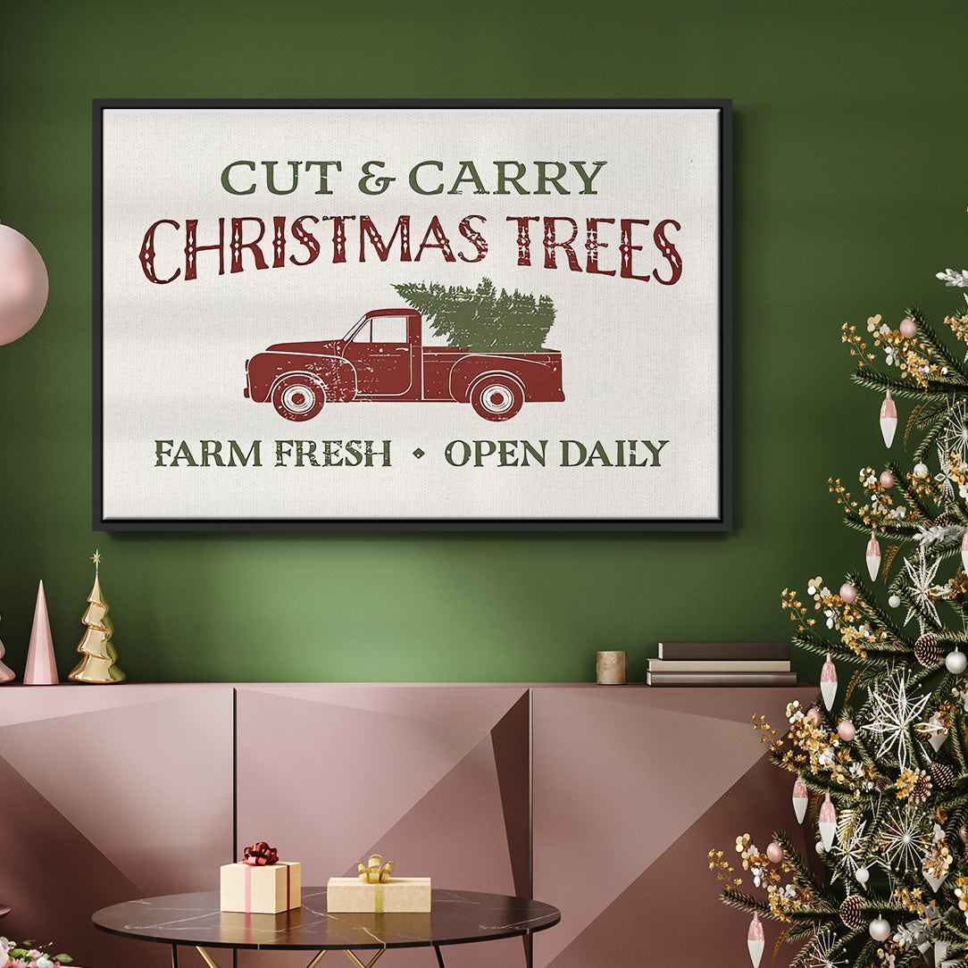 Christmas Farm Sign II - Floater Framed Canvas Print