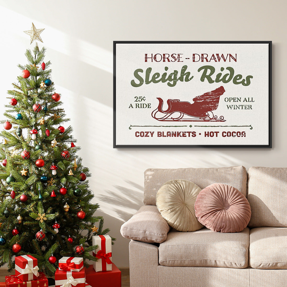 Christmas Farm Sign III - Floater Framed Canvas Print