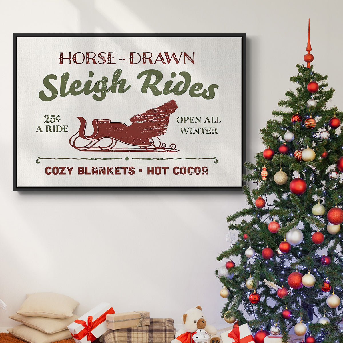Christmas Farm Sign III - Floater Framed Canvas Print