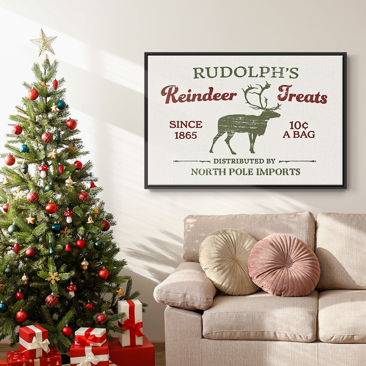 Christmas Farm Sign IV - Floater Framed Canvas Print