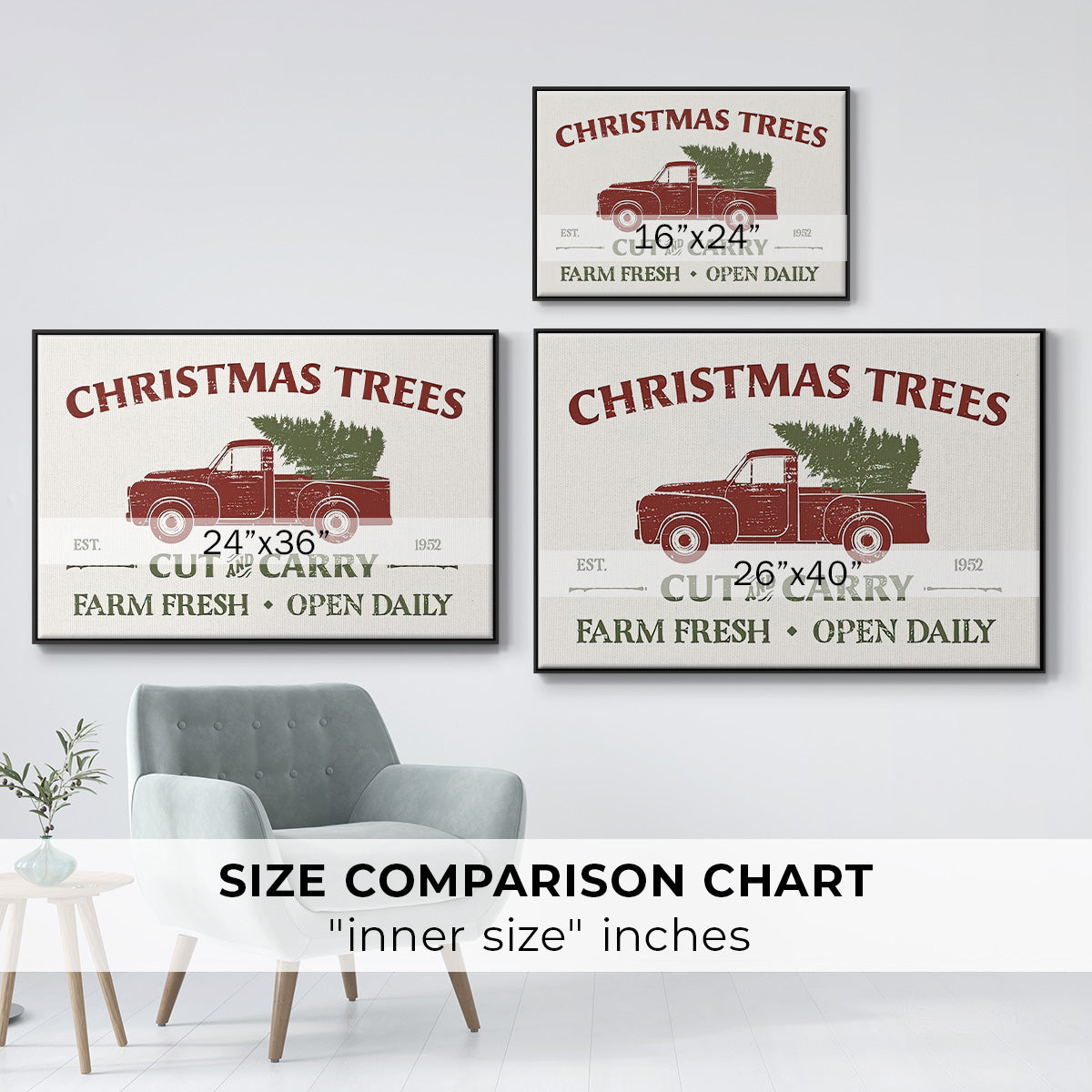 Christmas Farm Sign Collection A - Floater Framed Canvas Print