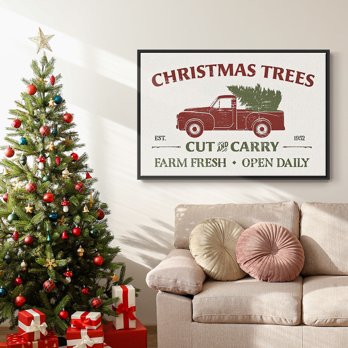 Christmas Farm Sign Collection A - Floater Framed Canvas Print