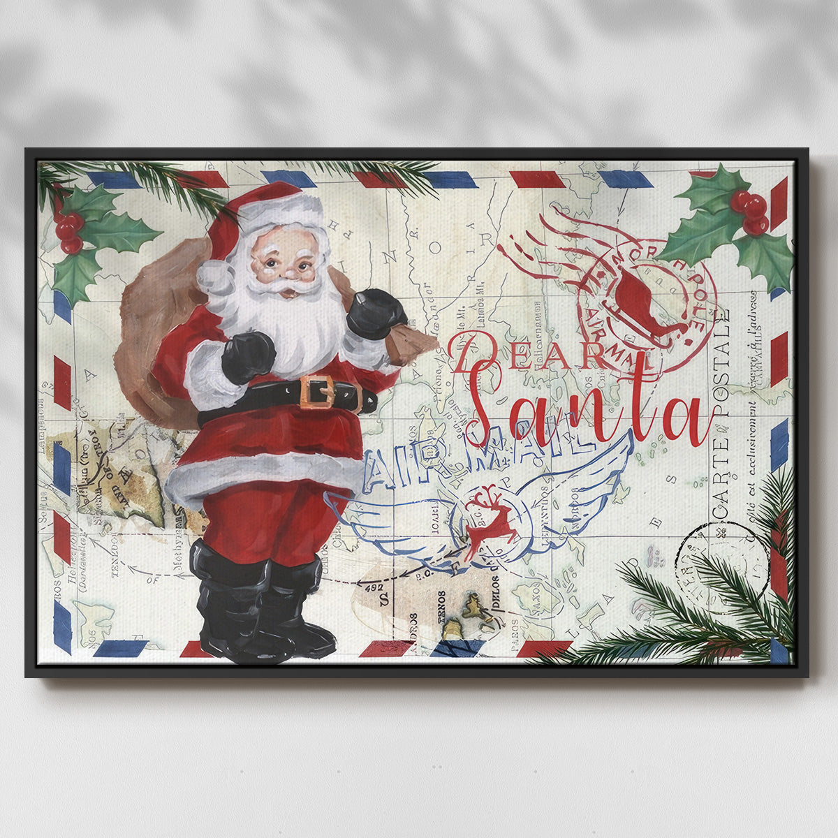 Christmas Par Avion I - Floater Framed Canvas Print