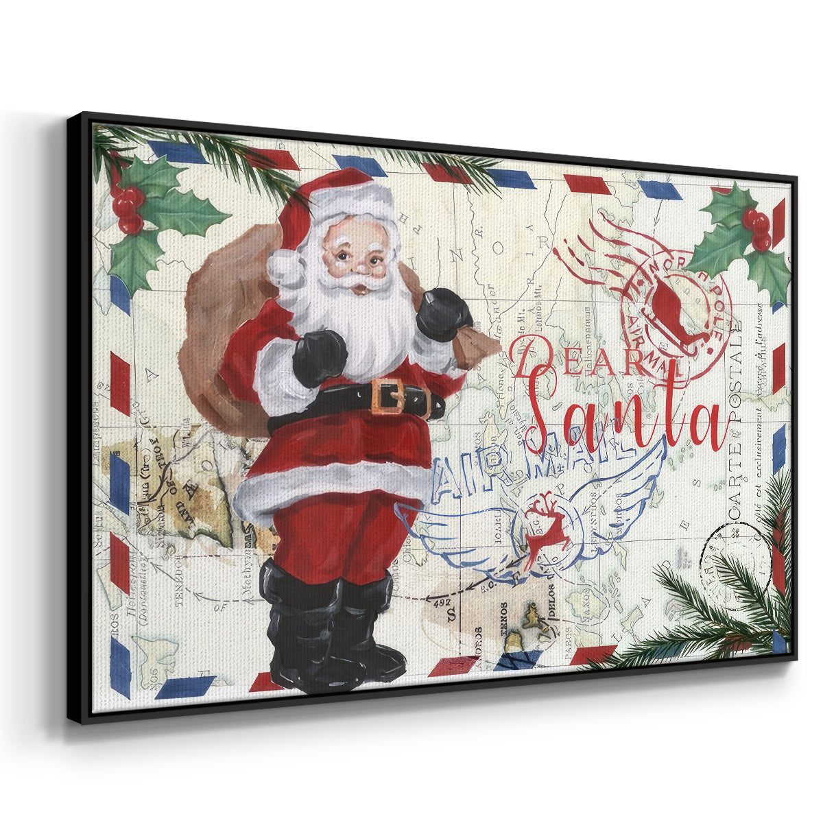 Christmas Par Avion I - Floater Framed Canvas Print