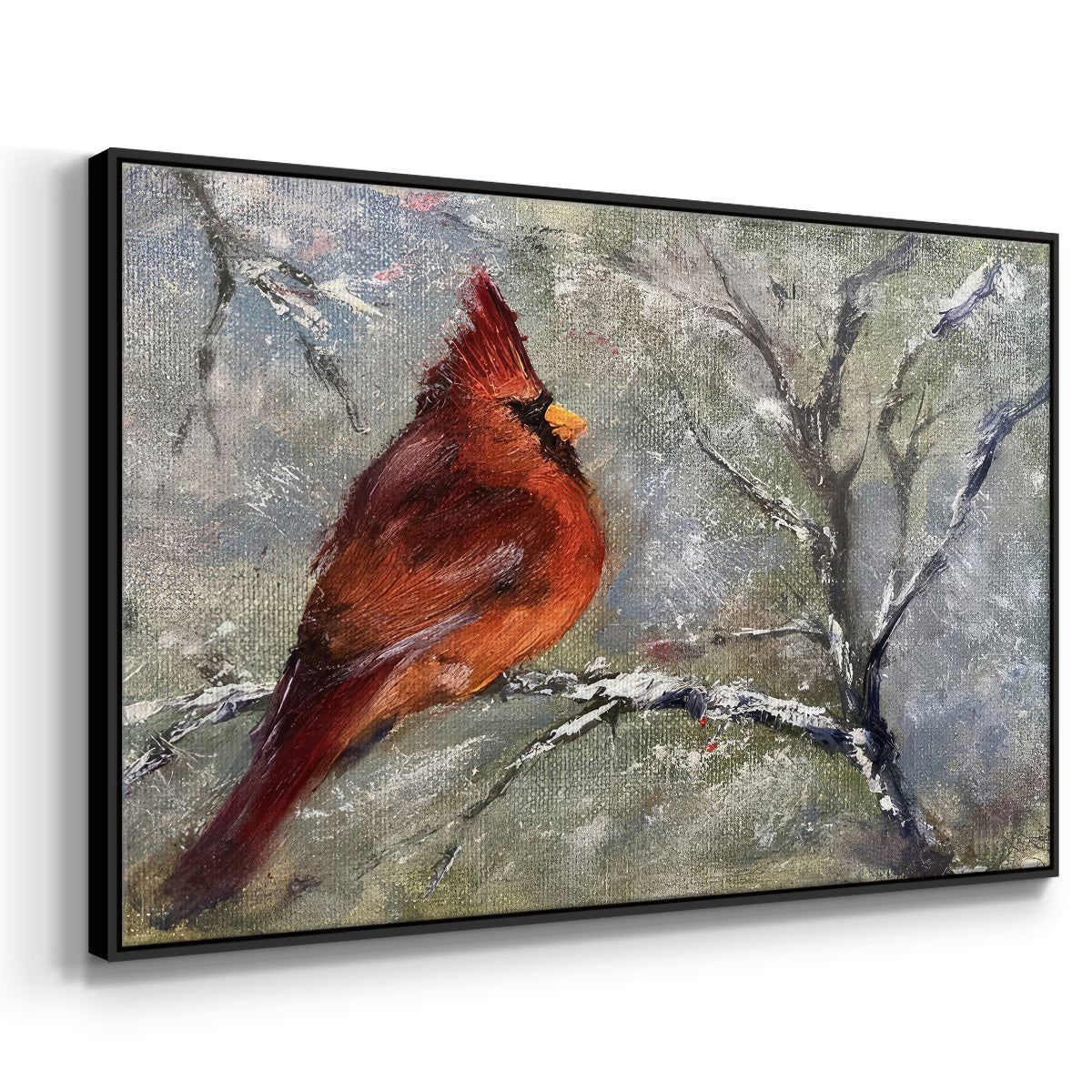 Cardinal in Snow II - Floater Framed Canvas Print